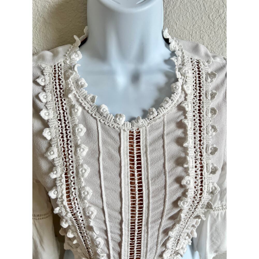 For Love and Lemons Willow Boho Off White Crop Top Women's S Crochet Tie Front - Picture 6 of 9